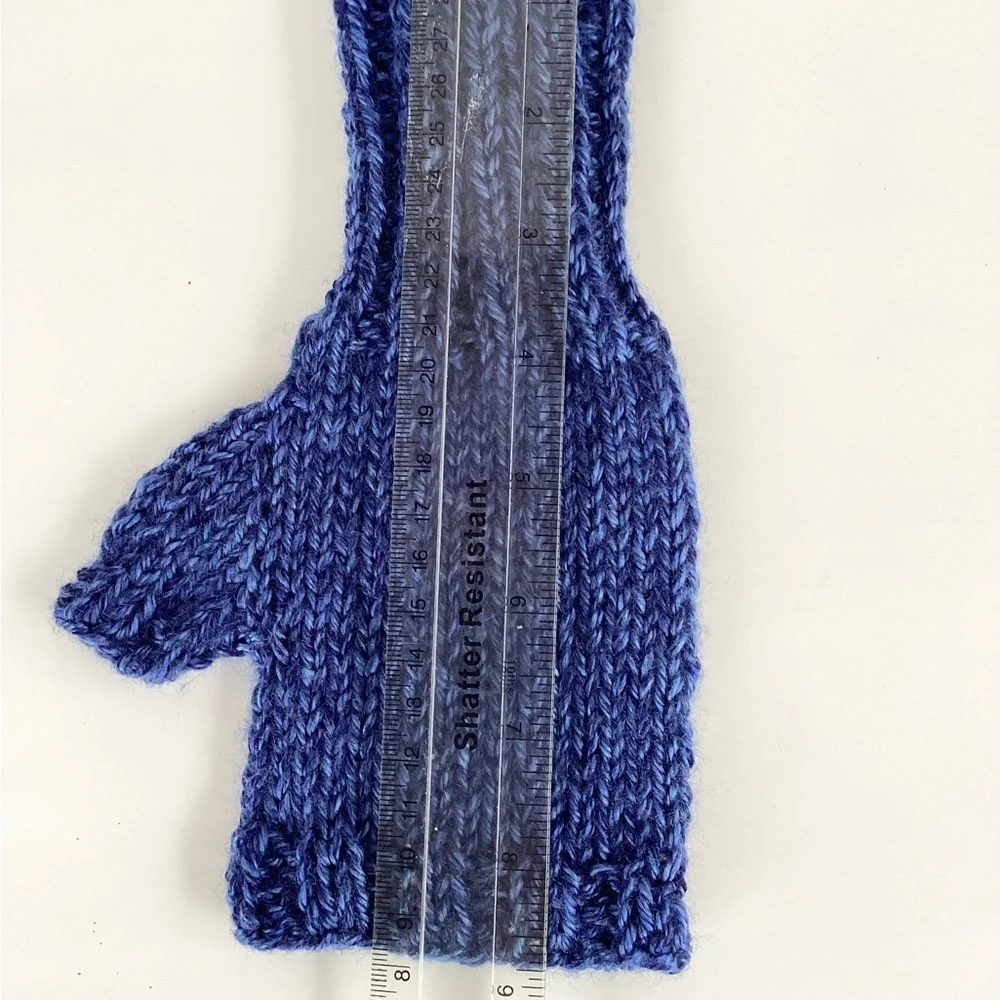 Gloves Fingerlesss Hand Crafteded Blue Soft Ribbed Cozy